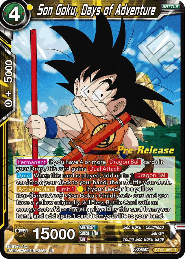Son Goku, Days of Adventure (BT22-089) [Critical Blow Prerelease Promos] | Odin's Place