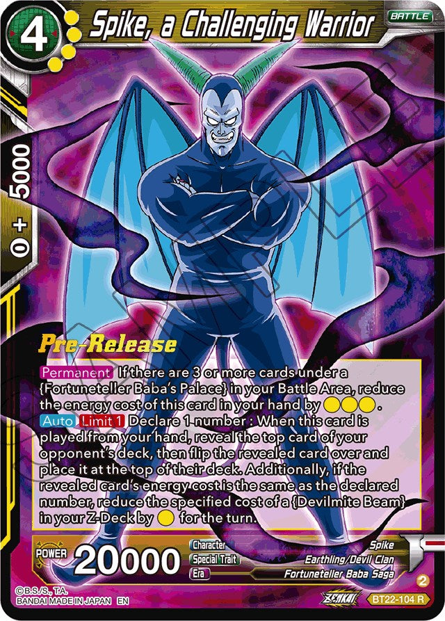 Spike, a Challenging Warrior (BT22-104) [Critical Blow Prerelease Promos] | Odin's Place