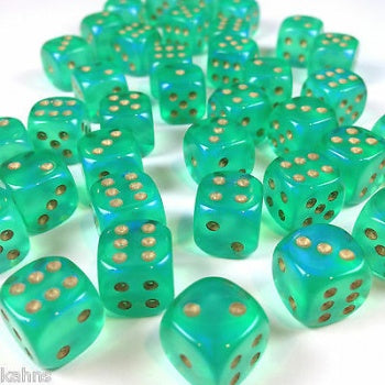 Chessex Borealis Glow in the Dark Light Green with Gold 12mm D6 Dice Set | Odin's Place