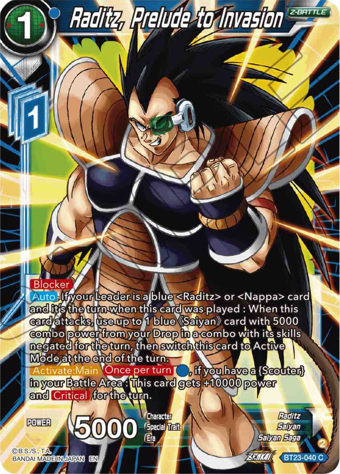Raditz, Prelude to Invasion (BT23-040) [Perfect Combination] | Odin's Place