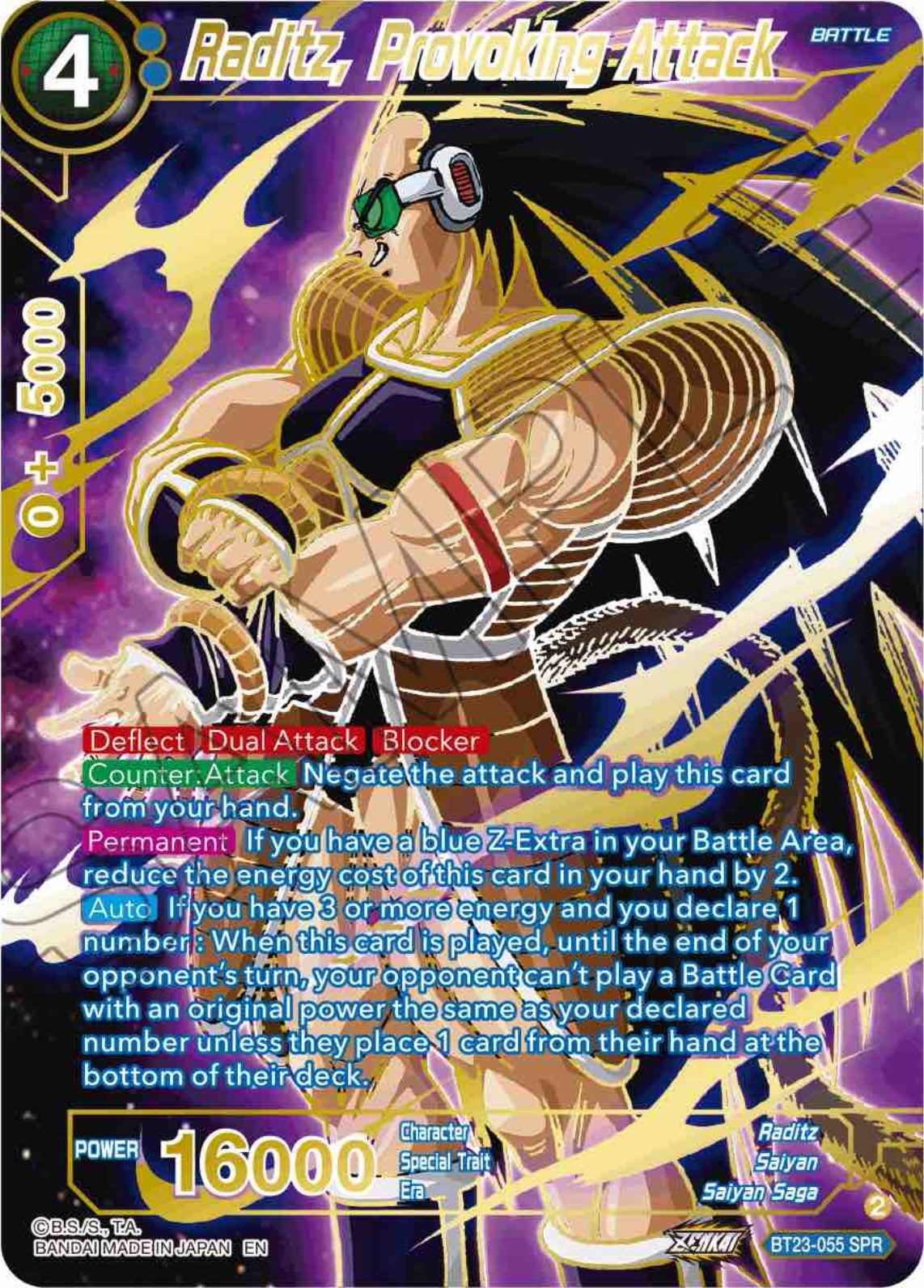 Raditz, Provoking Attack (SPR) (BT23-055) [Perfect Combination] | Odin's Place