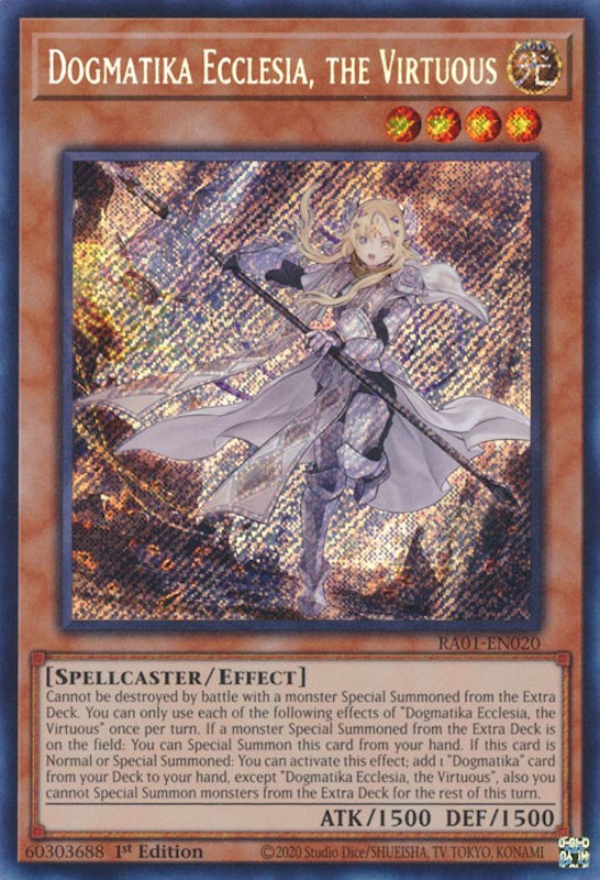 Dogmatika Ecclesia, the Virtuous [RA01-EN020] Secret Rare | Odin's Place