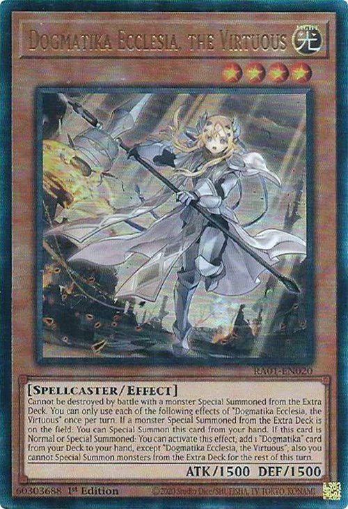 Dogmatika Ecclesia, the Virtuous [RA01-EN020] Prismatic Ultimate Rare | Odin's Place