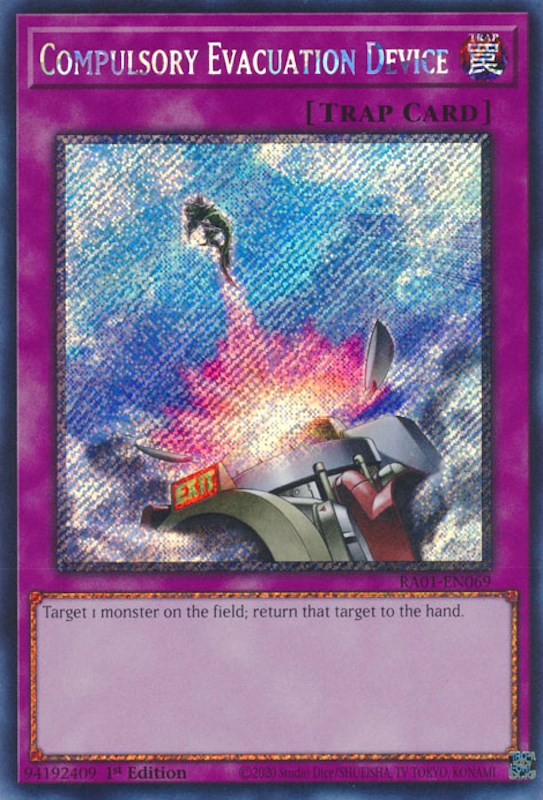Compulsory Evacuation Device [RA01-EN069] Platinum Secret Rare | Odin's Place
