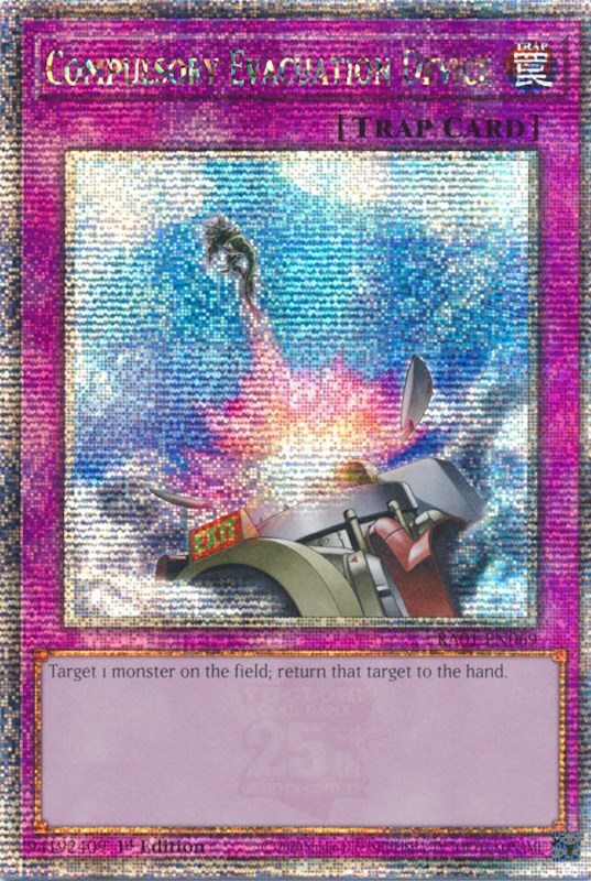 Compulsory Evacuation Device [RA01-EN069] Quarter Century Secret Rare | Odin's Place