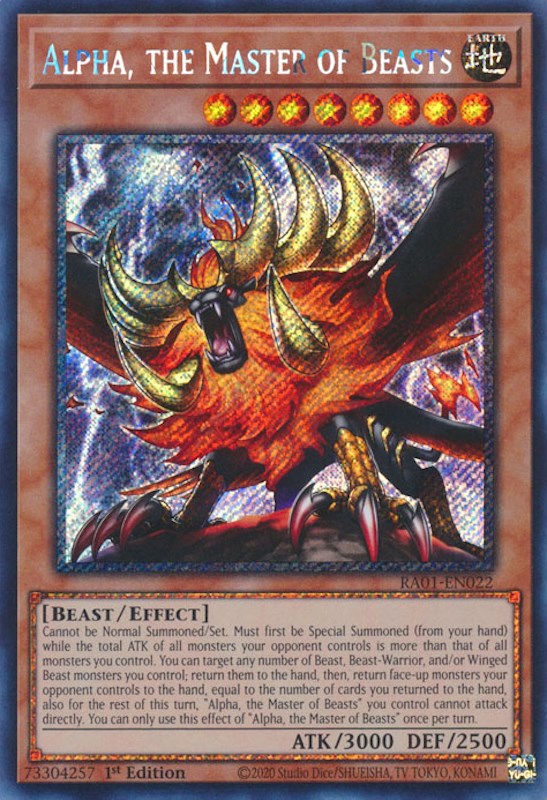 Alpha, the Master of Beasts [RA01-EN022] Platinum Secret Rare | Odin's Place