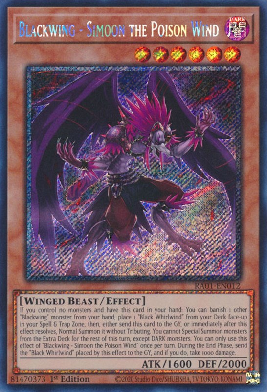 Blackwing - Simoon the Poison Wind [RA01-EN012] Platinum Secret Rare | Odin's Place