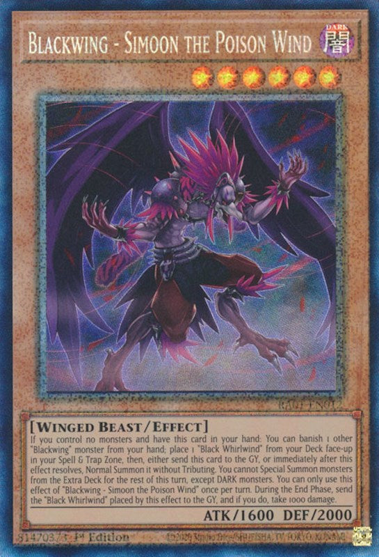 Blackwing - Simoon the Poison Wind [RA01-EN012] Prismatic Collector's Rare | Odin's Place