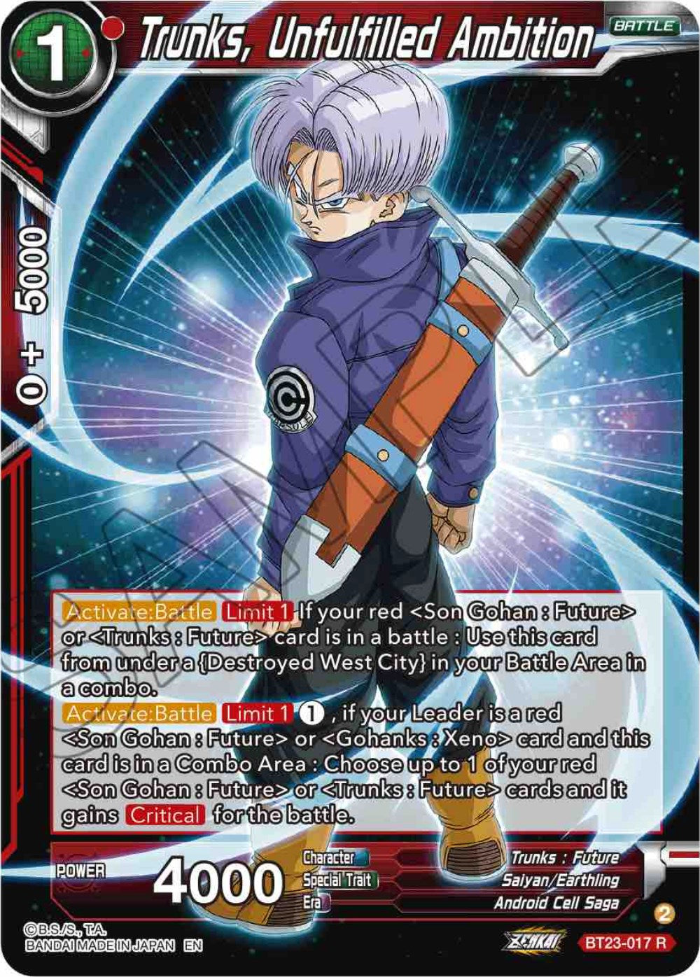 Trunks, Unfulfilled Ambition (BT23-017) [Perfect Combination] | Odin's Place