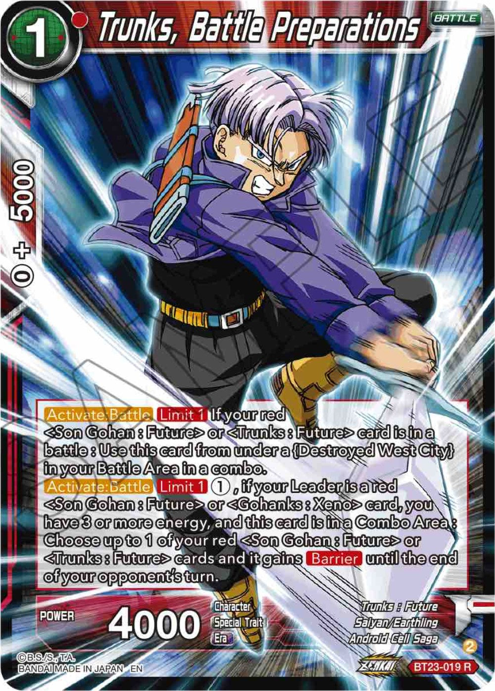 Trunks, Battle Preparations (BT23-019) [Perfect Combination] | Odin's Place