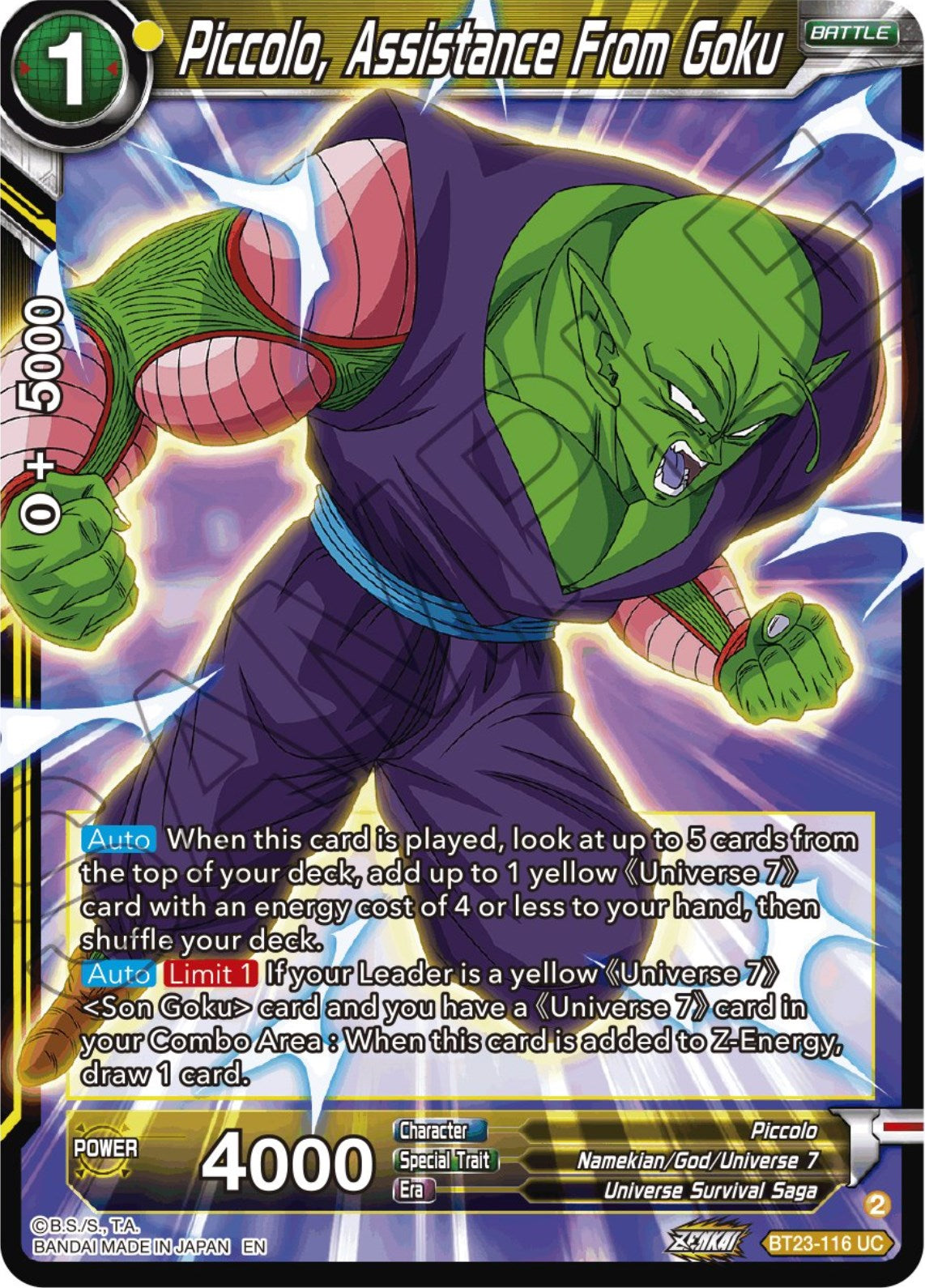 Piccolo, Assistance From Goku (BT23-116) [Perfect Combination] | Odin's Place