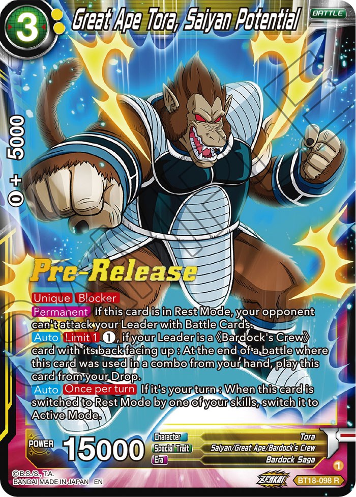 Great Ape Tora, Saiyan Potential (BT18-098) [Dawn of the Z-Legends Prerelease Promos] | Odin's Place