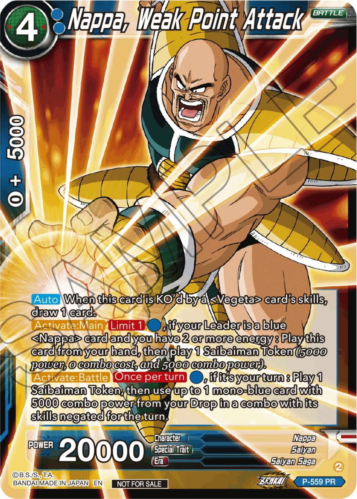 Nappa, Weak Point Attack (Zenkai Series Tournament Pack Vol.6) (P-559) [Tournament Promotion Cards] | Odin's Place