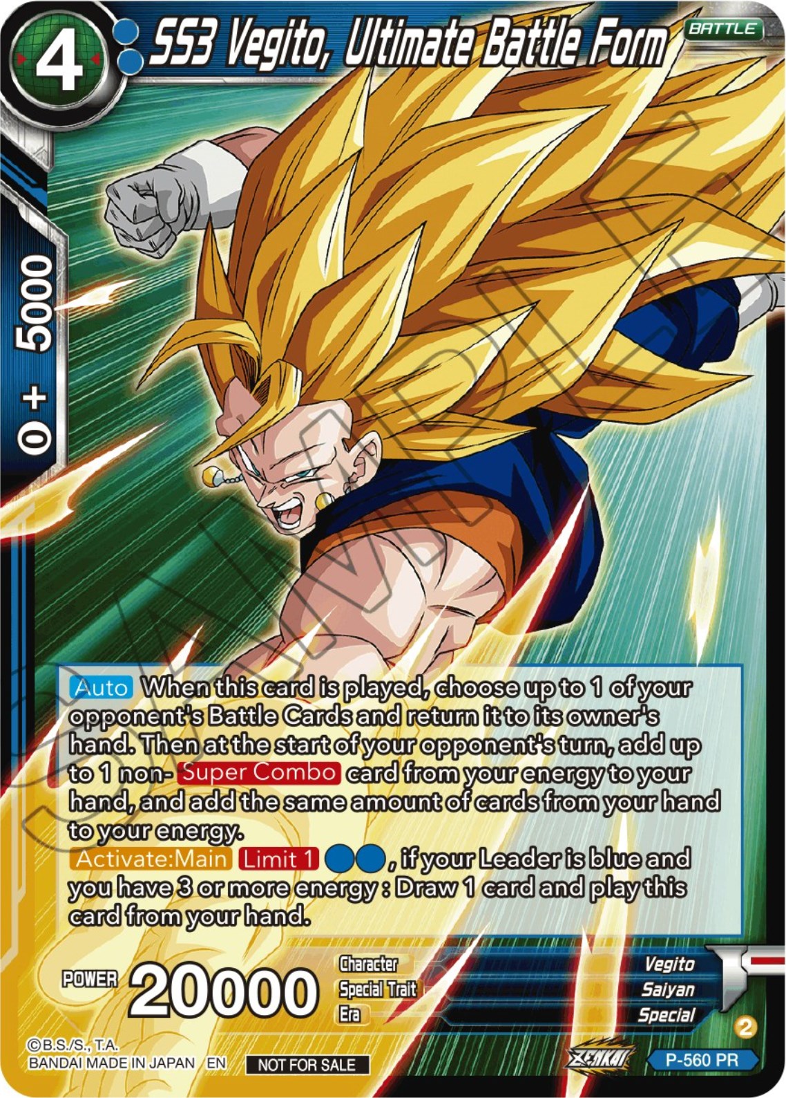 SS3 Vegito, Ultimate Battle Form (Zenkai Series Tournament Pack Vol.6) (P-560) [Tournament Promotion Cards] | Odin's Place