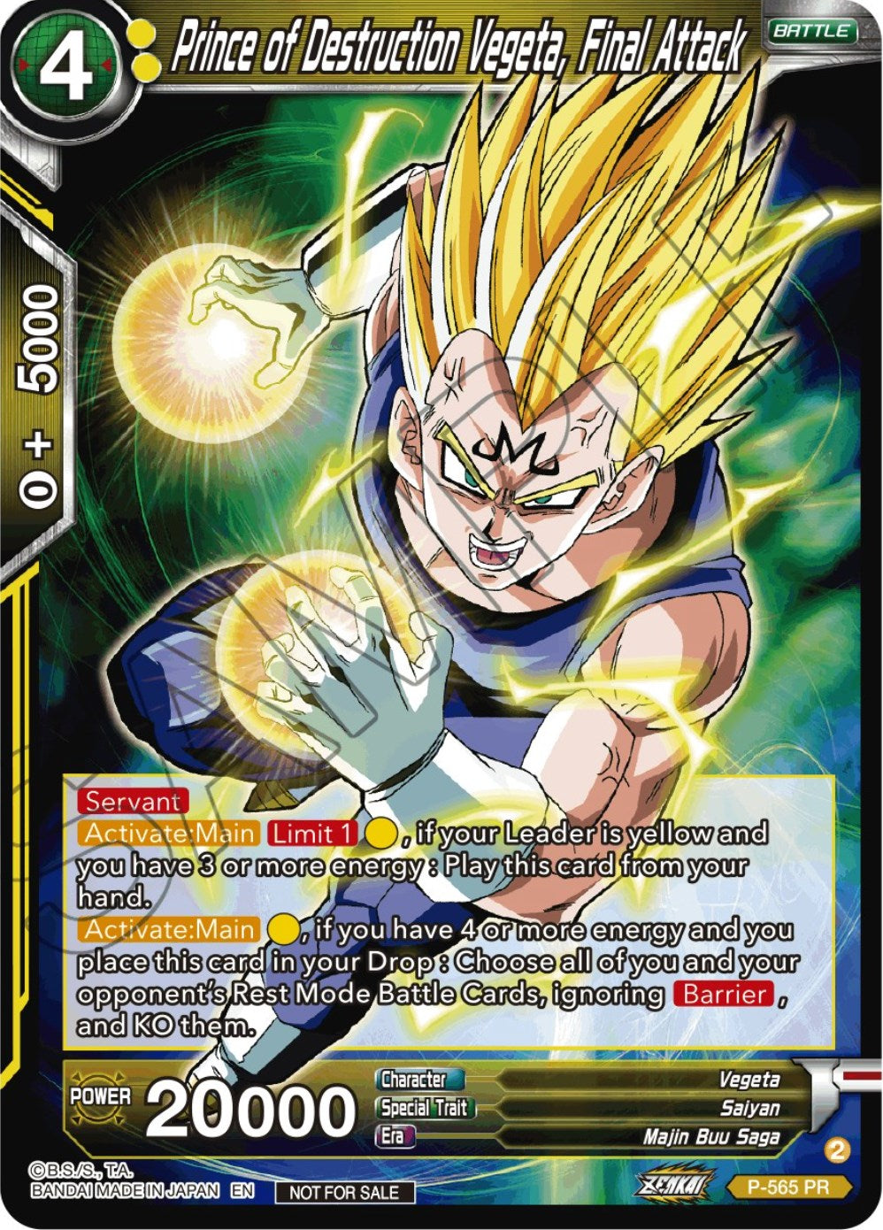 Prince of Destrcution Vegeta, Final Attack (Zenkai Series Tournament Pack Vol.6) (P-565) [Tournament Promotion Cards] | Odin's Place