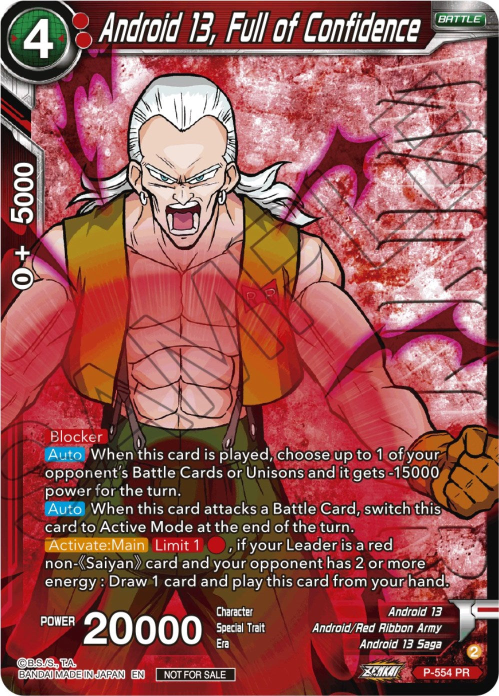 Android 13, Full of Confidence (Zenkai Series Tournament Pack Vol.6) (Winner) (P-554) [Tournament Promotion Cards] | Odin's Place