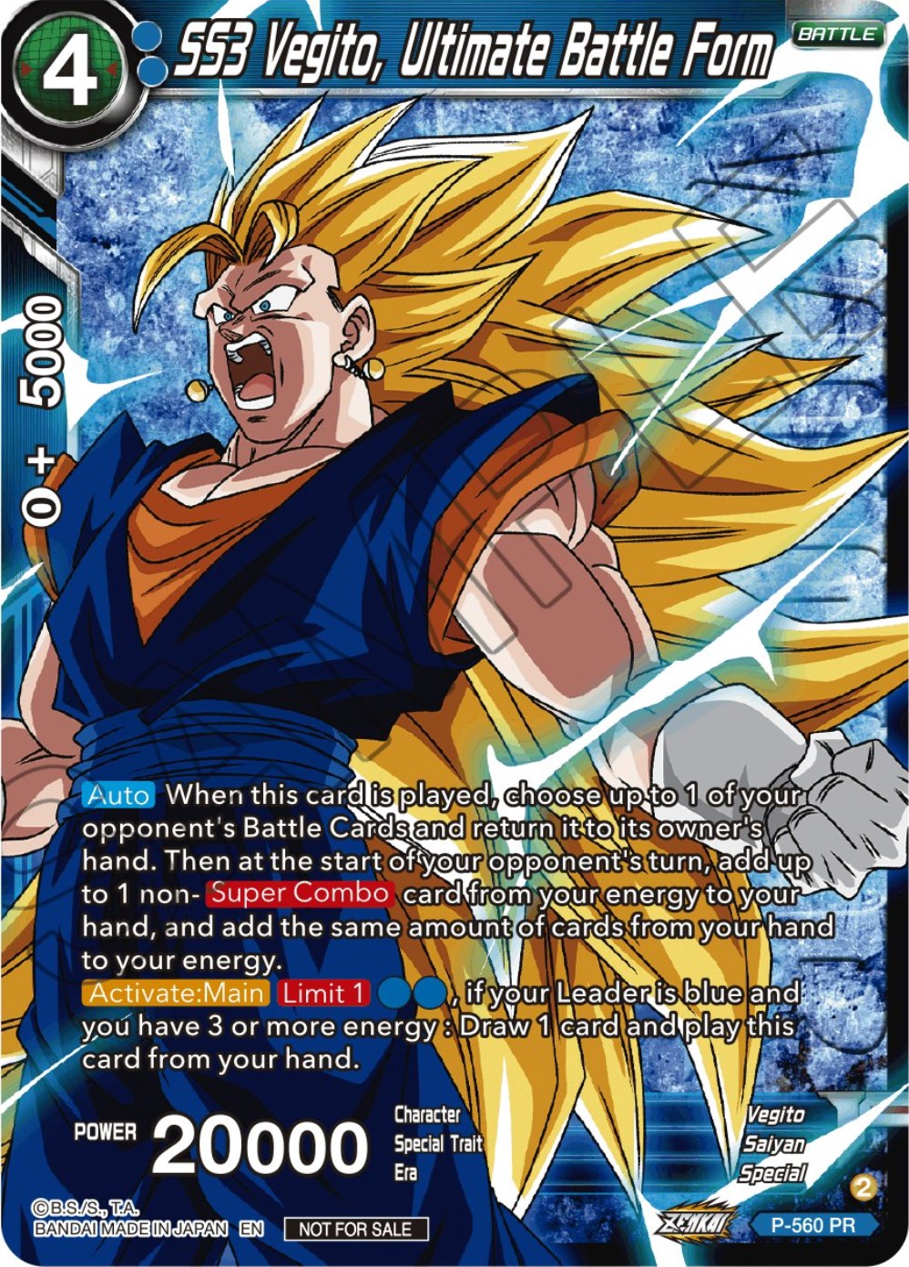 SS3 Vegito, Ultimate Battle Form (Zenkai Series Tournament Pack Vol.6) (Winner) (P-560) [Tournament Promotion Cards] | Odin's Place
