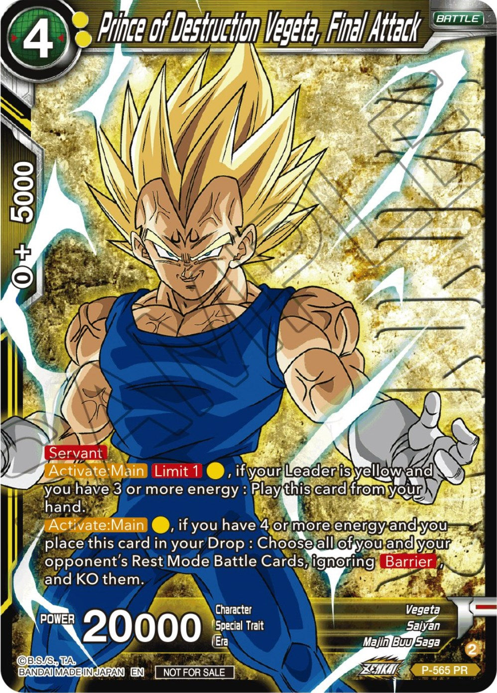 Prince of Destrcution Vegeta, Final Attack (Zenkai Series Tournament Pack Vol.6) (Winner) (P-565) [Tournament Promotion Cards] | Odin's Place