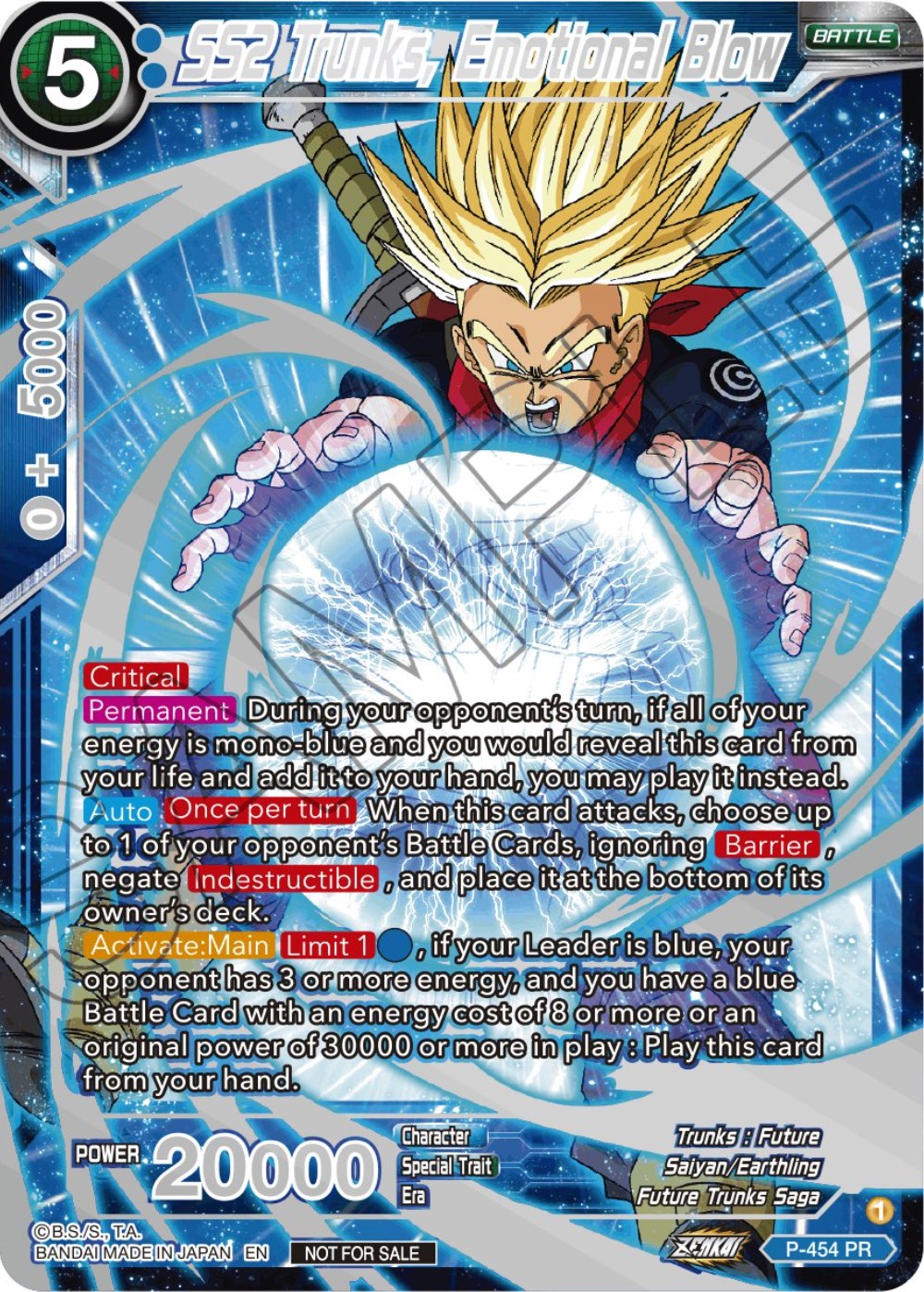 SS2 Trunks, Emotional Blow (Championship 2023 Reward Alternate Art Card Set) (Holo) (P-454) [Tournament Promotion Cards] | Odin's Place