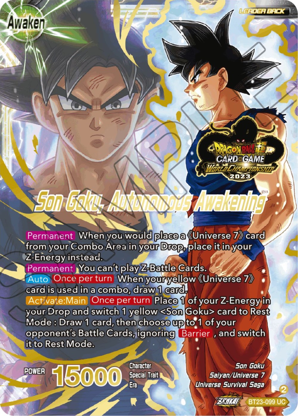 SSB Son Goku // Son Goku, Autonomous Awakening (2023 Worlds ZENKAI 06 Leader Set) (BT23-099) [Tournament Promotion Cards] | Odin's Place