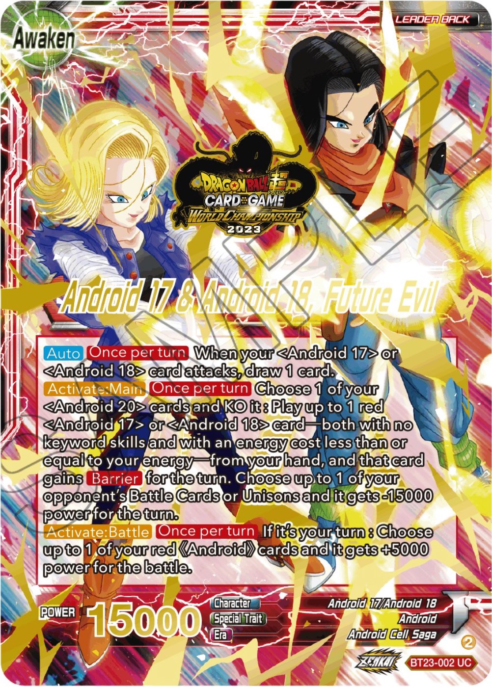 Android 17 & Android 18 // Android 17 & Android 18, Future Evil (2023 Worlds ZENKAI 06 Leader Set) (BT23-002) [Tournament Promotion Cards] | Odin's Place