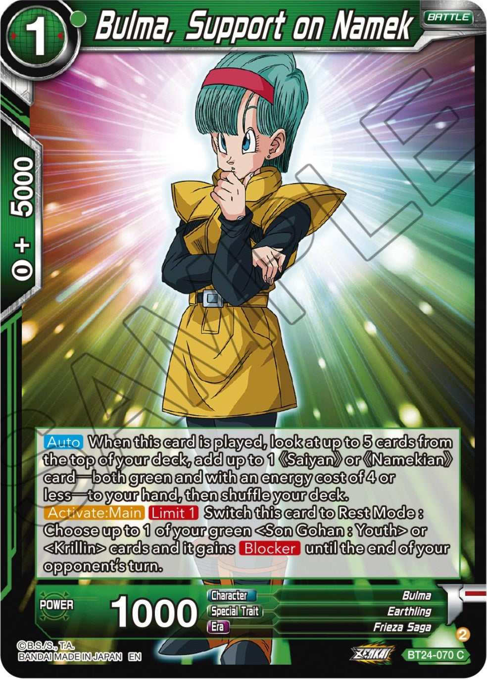 Bulma, Support on Namek (BT24-070) [Beyond Generations] | Odin's Place