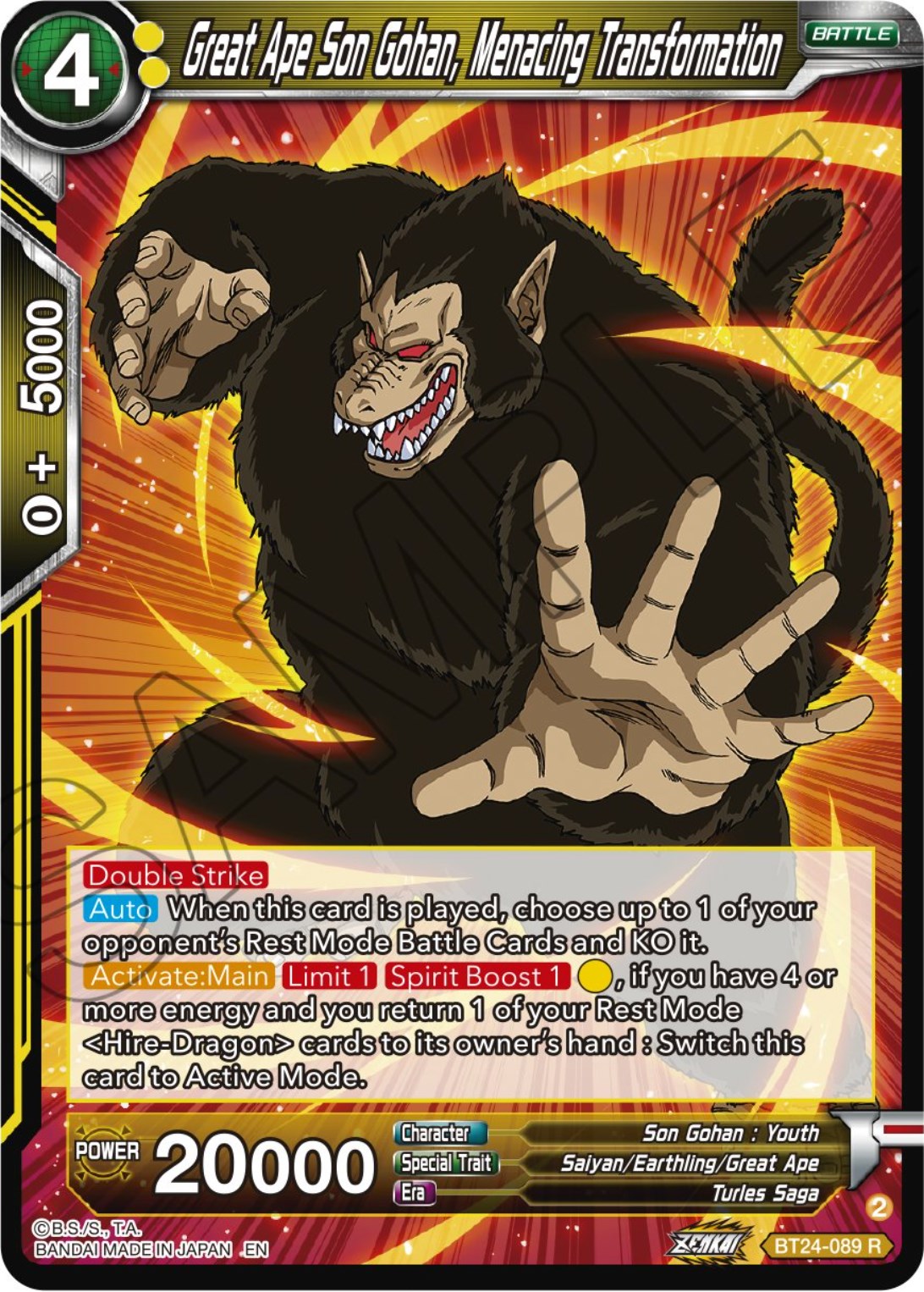 Great Ape Son Gohan, Menacing Transformation (BT24-089) [Beyond Generations] | Odin's Place