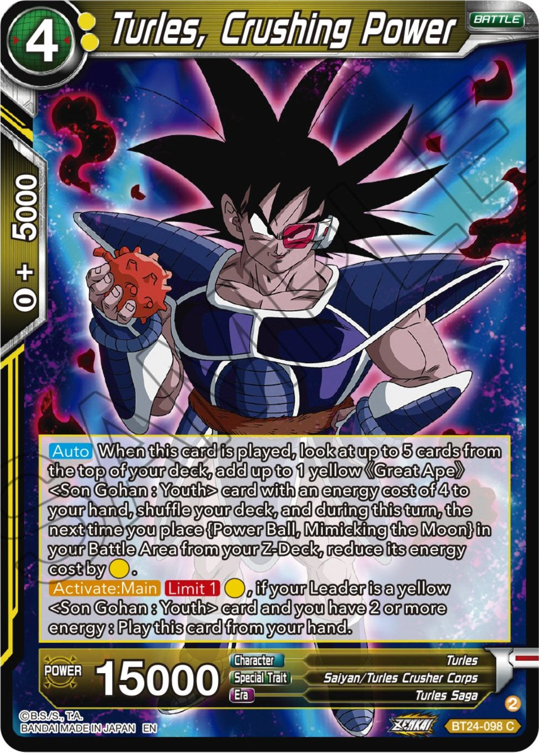 Turles, Crushing Power (BT24-098) [Beyond Generations] | Odin's Place