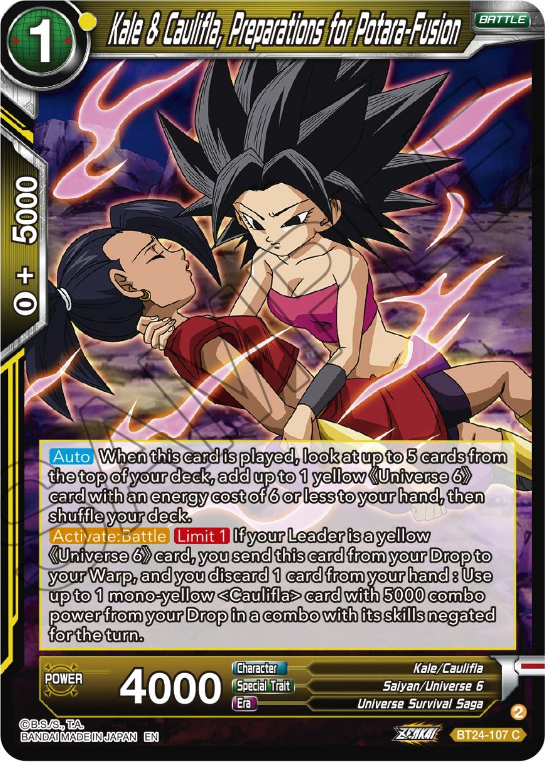 Kale & Caulifla, preparations for Potara-Fusion (BT24-107) [Beyond Generations] | Odin's Place