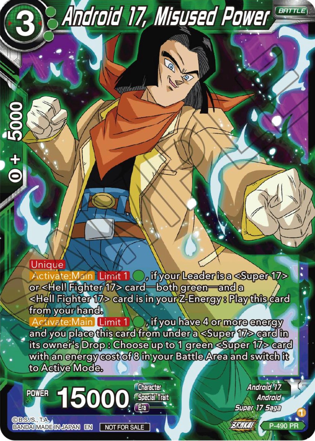 Android 17, Misused Power (Zenkai Series Tournament Pack Vol.3) (P-490) [Tournament Promotion Cards] | Odin's Place