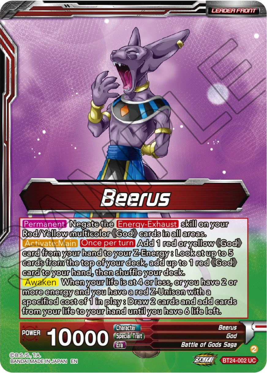 Beerus // Beerus, Pursuing the Power of the Gods (SLR) (BT24-002) [Beyond Generations] | Odin's Place