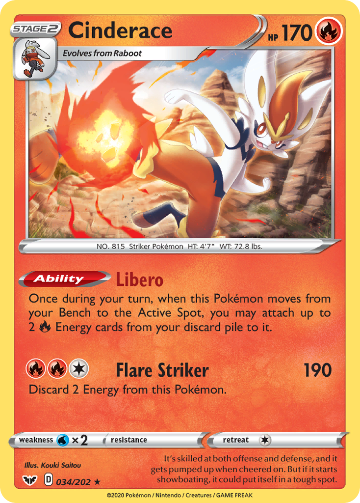 Cinderace (034/202) (Theme Deck Exclusive) [Sword & Shield: Base Set] | Odin's Place