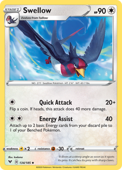 Swellow (134/185) [Sword & Shield: Vivid Voltage] | Odin's Place