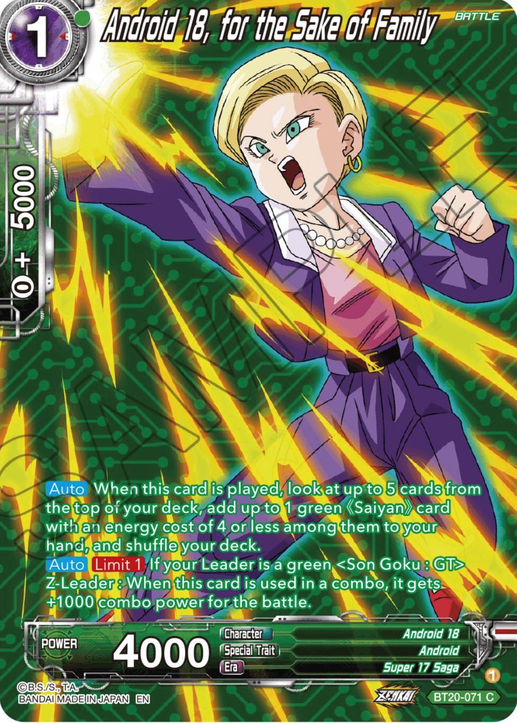 Android 18, for the Sake of Family (Silver Foil) (BT20-071) [Power Absorbed] | Odin's Place