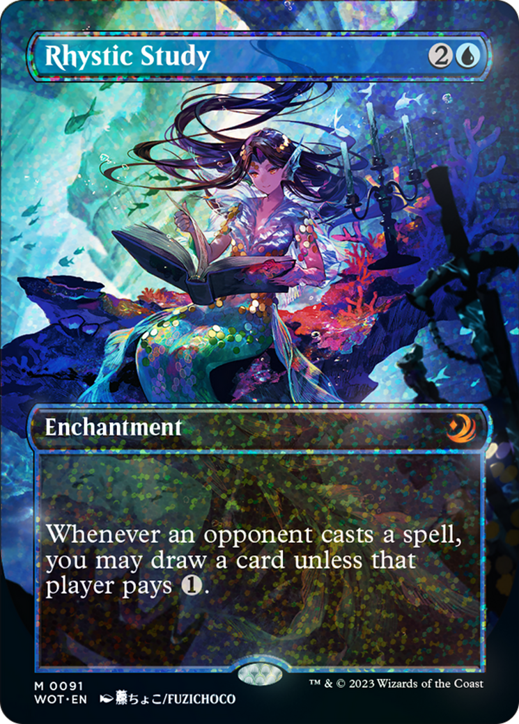 Rhystic Study (Anime Borderless) (Confetti Foil) [Wilds of Eldraine: Enchanting Tales] | Odin's Place