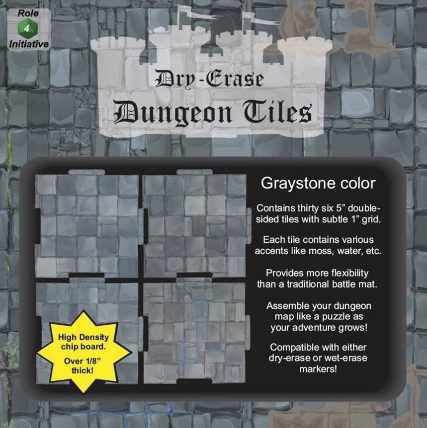 Dry Erase Dungeon Tiles: Graystone - Combo Pack of 5 Ten Inch and 16 Five Inch Squares | Odin's Place