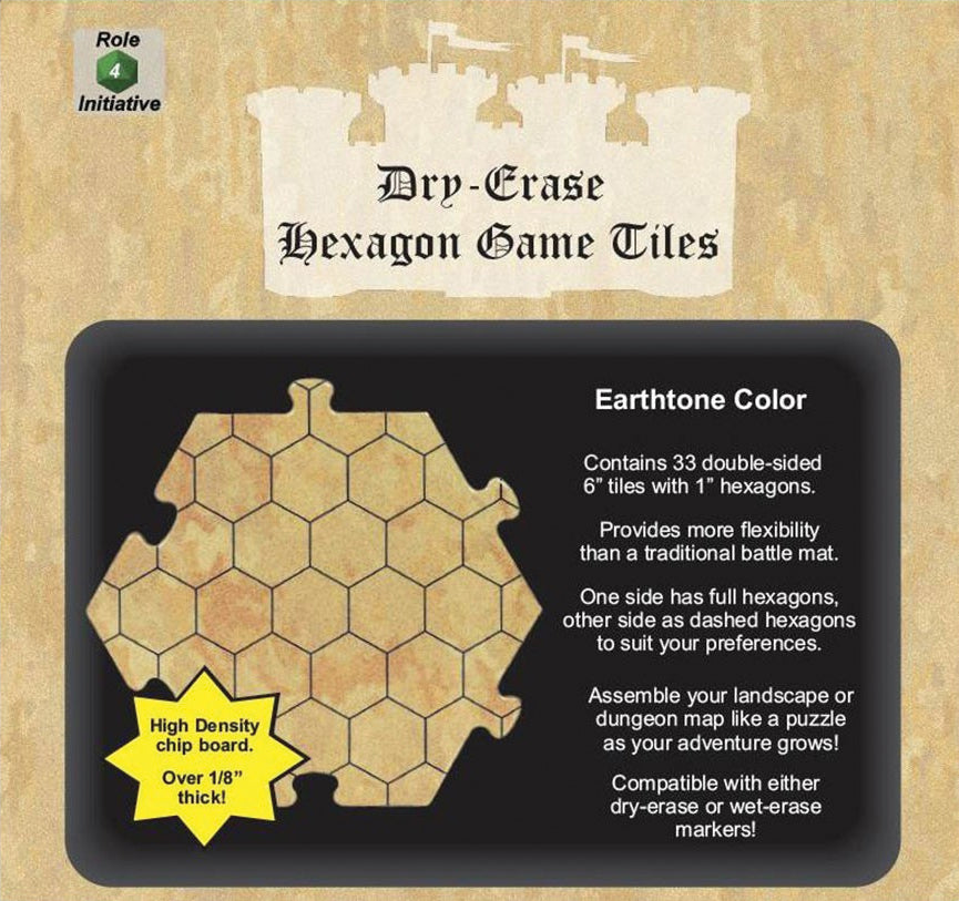 Dry Erase Dungeon Tiles: Earthtone - Pack of 33 Six Inch Hexagons | Odin's Place