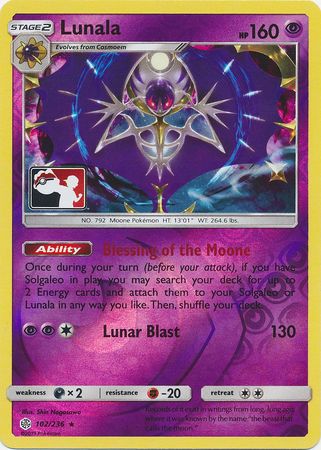 Lunala (102/236) (Pokemon Club Special Print) [Sun & Moon: Cosmic Eclipse] | Odin's Place