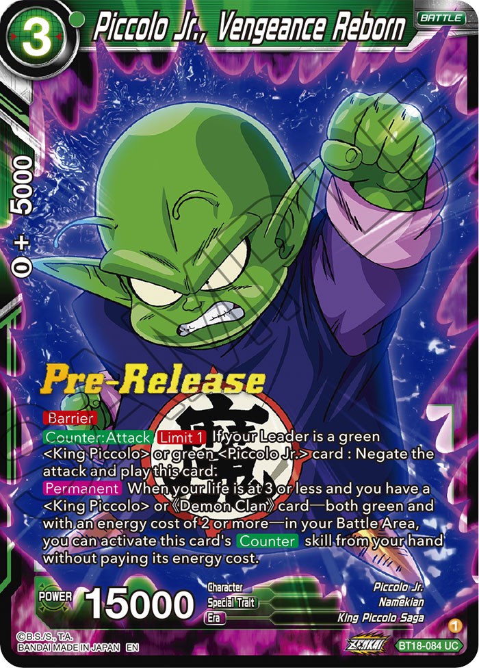 Piccolo Jr., Vengeance Reborn (BT18-084) [Dawn of the Z-Legends Prerelease Promos] | Odin's Place