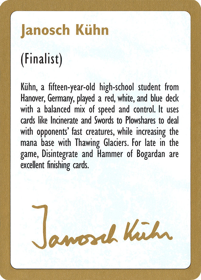 Janosch Kuhn Bio [World Championship Decks 1997] | Odin's Place