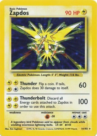 Zapdos (16/102) [Base Set Unlimited] | Odin's Place