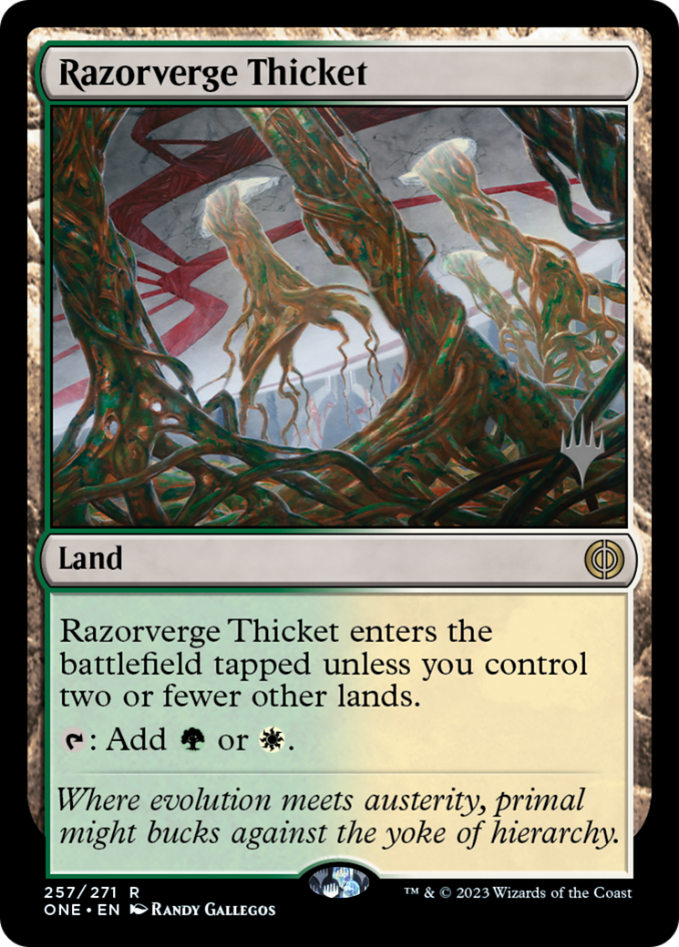 Razorverge Thicket (Promo Pack) [Phyrexia: All Will Be One Promos] | Odin's Place