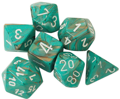 Chessex Dice Menagerie 10 Poly Marble Oxi Copper/White Poly 7 Set | Odin's Place