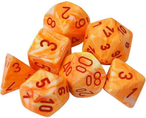 Chessex Dice Menagerie 10 Poly Festive Sunburst/Red Poly 7 Set | Odin's Place