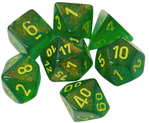 Chessex Dice Menagerie 10 Poly Borealis Maple Green/Yellow Poly 7 Set | Odin's Place