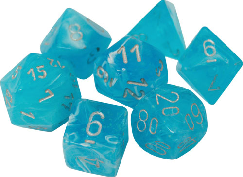 Chessex Dice Menagerie 10 Luminary Poly Sky/Silver Poly 7 Set | Odin's Place