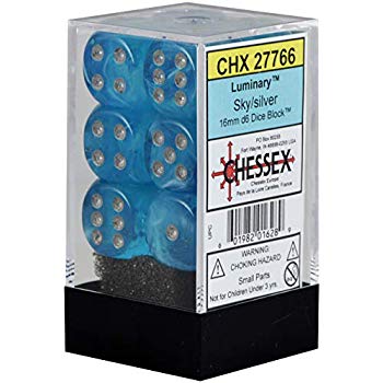 Chessex Dice Menagerie 10 16mm D6 Luminary Sky/Silver 12 ct | Odin's Place