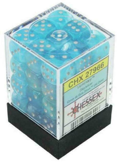 Chessex Dice Menagerie 10 12mm D6 luminary Poly Sky/Silver 36 ct | Odin's Place