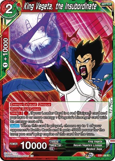 King Vegeta, the Insubordinate (EB1-56) [Battle Evolution Booster] | Odin's Place