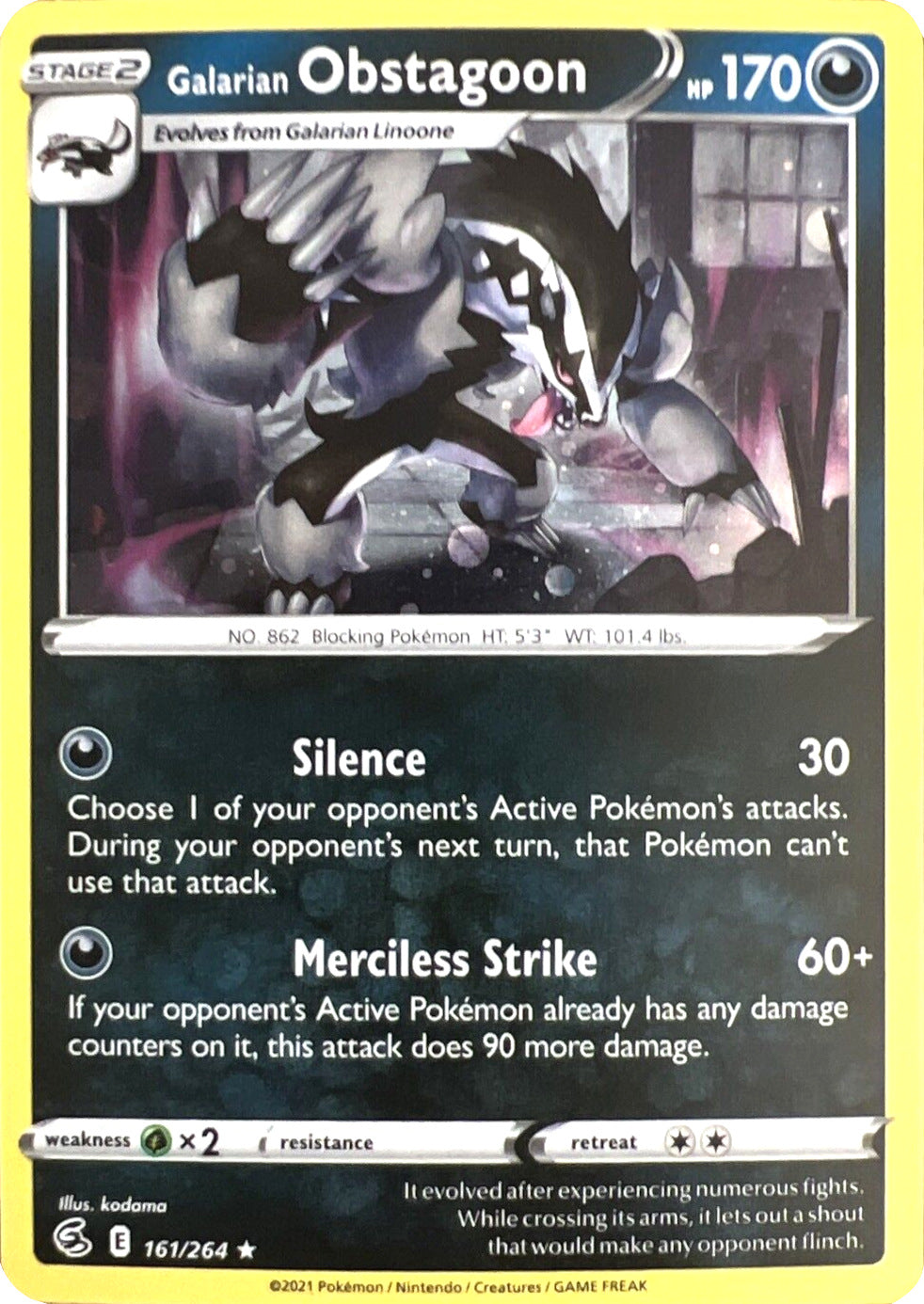 Galarian Obstagoon (161/264) (Cosmos Holo) [Sword & Shield: Fusion Strike] | Odin's Place